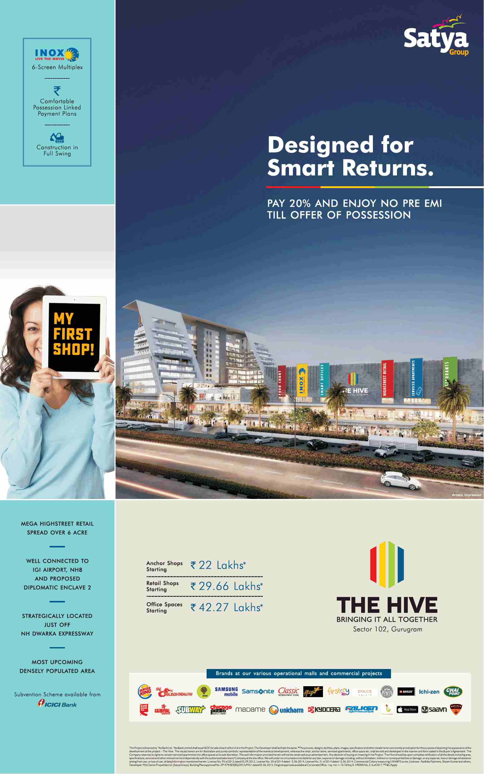 Pay 20% and enjoy no pre-EMI till offer of possession at Satya The Hive in Gurgaon